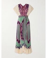 La DoubleJ - Belted Printed Pleated Crepe De Chine Maxi Dress - Lyst