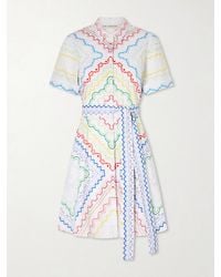 Mary Katrantzou - Belted Printed Cotton-Blend Midi Dress - Lyst