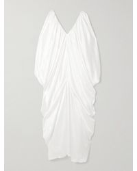 Abadia - Draped Gathered Silk-Satin Gown - Lyst
