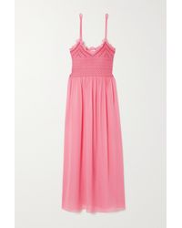 Loretta Caponi Delfina Ruffled Smocked Polka-dot Silk-georgette Nightgown in Pink | Lyst Canada