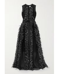 Huishan Zhang Beau Feather And Grosgrain-trimmed Silk-organza Gown - Black