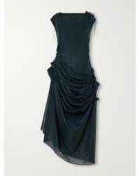 PAULINE DUJANCOURT - Najia Floral-Appliquéd Gathered Asymmetric Jersey Midi Dress - Lyst