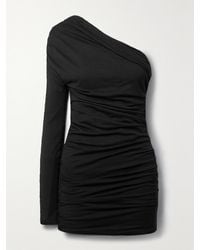 Interior - The Laney One-Sleeve Ruched Cotton-Jersey Mini Dress - Lyst