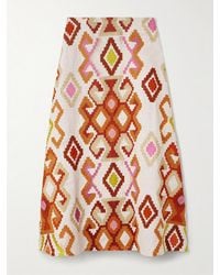 Marta Ferri - Santorini Embroidered Linen-Blend Midi Skirt - Lyst