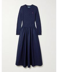 Polo Ralph Lauren - Embroidered Cable-Knit Wool-Blend And Cotton-Poplin Maxi Dress - Lyst