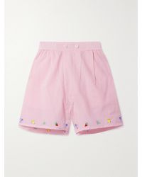 Bode - Tumbler Embroidered Cotton-Poplin Shorts - Lyst