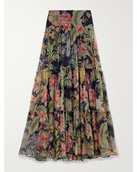 Etro - Tiered Gathered Floral-Print Silk-Crepon Maxi Skirt - Lyst