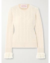 Valentino Garavani - Ruffle-Trimmed Embellished Cable-Knit Cashmere Sweater - Lyst