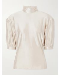 Rabanne - Pleated Stretch-Satin Turtleneck Blouse - Lyst