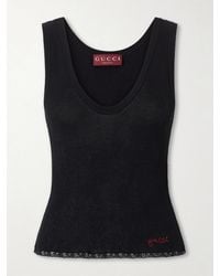 Gucci - Tanktop Aus Gerippter Baumwolle Mit Spitzenbesätzen Und Stickerei - Lyst