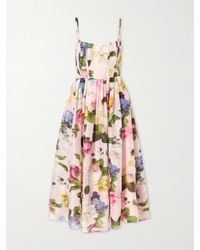Carolina Herrera - Floral-Print Linen And Silk-Blend Midi Dress - Lyst