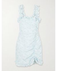 Alessandra Rich - Bow-Embellished Floral-Print Silk-Satin Mini Dress - Lyst