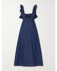 Zimmermann - Aster Ruffled Denim Midi Dress - Lyst
