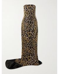 Clio Peppiatt - Naomi Strapless Embellished Leopard-Print Satin Gown - Lyst