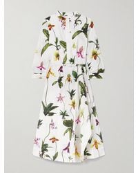 Oscar de la Renta - Belted Pleated Floral-Print Cotton-Blend Poplin Midi Shirt Dress - Lyst