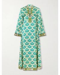 Emporio Sirenuse - Jenna Jewelry Mare Printed Silk-Satin Midi Dress - Lyst
