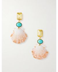 Jennifer Behr - Boucles D'Oreilles En Plaqué Or, Turquoises, Coquillages Et Cristaux Riviera - Lyst