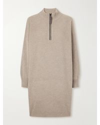 Brunello Cucinelli - Bead-Embellished Ribbed Wool Cashmere And Silk-Blend Knitted Mini Dress - Lyst