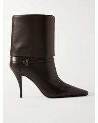 Saint Laurent - Niki Cassandre-Embellished Leather Ankle Boots - Lyst