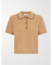 FRAME - Whipstitched Leather-Trimmed Wool And Cashmere-Blend Polo Shirt - Lyst