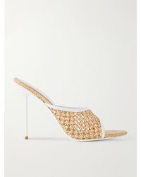 Paris Texas - Lidia 105 Leather-Trimmed Straw Mules - Lyst