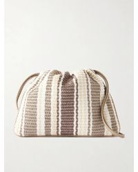 Brunello Cucinelli - Striped Leather-Trimmed Raffia Shoulder Bag - Lyst