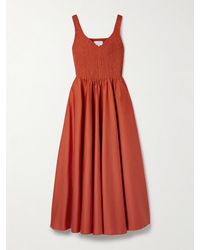 La Ligne - Cruz Shirred Cotton-Sateen Midi Dress - Lyst