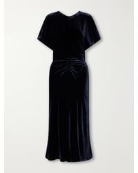 Victoria Beckham - Bela Gathered Velvet Midi Dress - Lyst