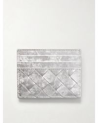 Bottega Veneta - Intrecciato Distressed Metallic Leather Cardholder - Lyst
