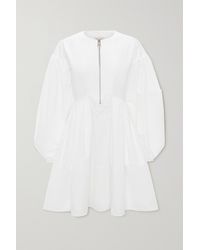 Alexander McQueen Zip-front Pleated Cotton-poplin Mini Dress - White