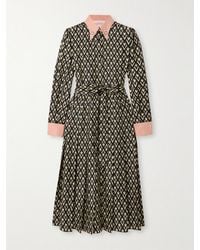 Valentino Garavani - Embellished Belted Printed Silk-Twill Midi Shirt Dress - Lyst