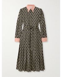 Valentino Garavani - Embellished Belted Printed Silk-Twill Midi Shirt Dress - Lyst