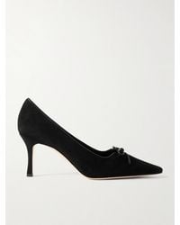 Manolo Blahnik - Zaman 70 Leather-Trimmed Suede Pointed-Toe Pumps - Lyst