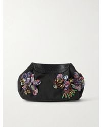 Dries Van Noten - Bead-Embellished Snake-Effect Leather-Trimmed Clutch - Lyst