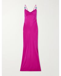 SARA CRISTINA - Palm-Embellished Silk-Chiffon Maxi Dress - Lyst
