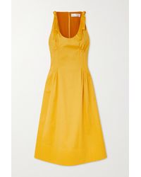 Oscar de la Renta Pintucked Stretch-cotton Twill Midi Dress - Yellow
