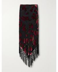 Anna Sui - Asymmetric Floral-Flock Fringe-Trimmed Crepe Midi Skirt - Lyst