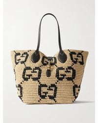Gucci - Leather-Trimmed Logo-Jacquard Raffia Tote - Lyst