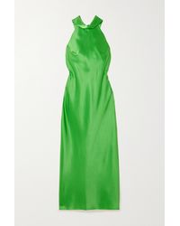 Galvan London Sienna Satin Halterneck Midi Dress - Green