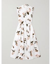 Erdem - Ruffled Floral-Print Cotton-Poplin Midi Shirt Dress - Lyst