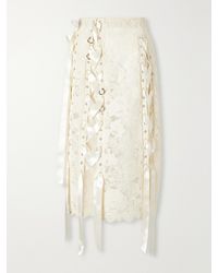 Simone Rocha - Unraveling Ribbon Ring Asymmetric Embellished Lace And Satin Midi Skirt - Lyst