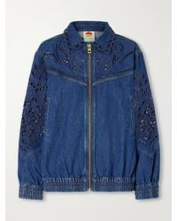 FARM Rio - Richilieu Heart Broderie Anglaise Denim Jacket - Lyst