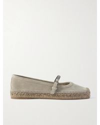 Brunello Cucinelli - Bead-Embellished Suede Mary Jane Espadrille Flats - Lyst