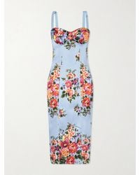 Dolce & Gabbana - Floral-Print Satin Bustier Midi Dress - Lyst