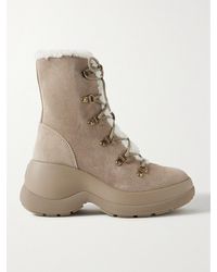 Moncler - Resile Trek Faux Fur-Trimmed Suede Ankle Boots - Lyst