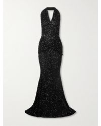 Patou - Draped Sequined Mesh Halterneck Gown - Lyst