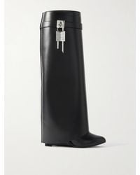 Givenchy - Shark Lock Embellished Glossed-Leather Knee Boots - Lyst