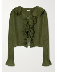 Bode - Flounce Ruffled Silk-Crepon Blouse - Lyst