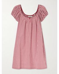 Doen - Julia Gathered Checked Organic Cotton Midi Dress - Lyst