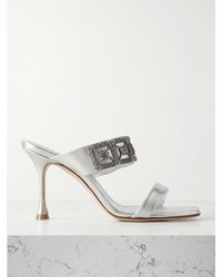 Manolo Blahnik - Larapa 90 Crystal-Embellished Metallic Leather Sandals - Lyst